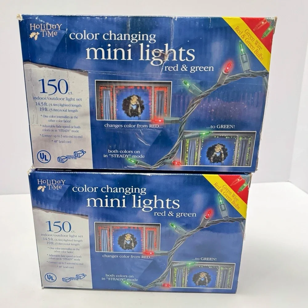 Vintage‎ Color Changing Christmas Lights Mini (2) 150ct Red Green Tested